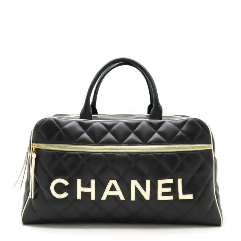 Chanel Leather Matelasse Bowling Bag Travel Bag